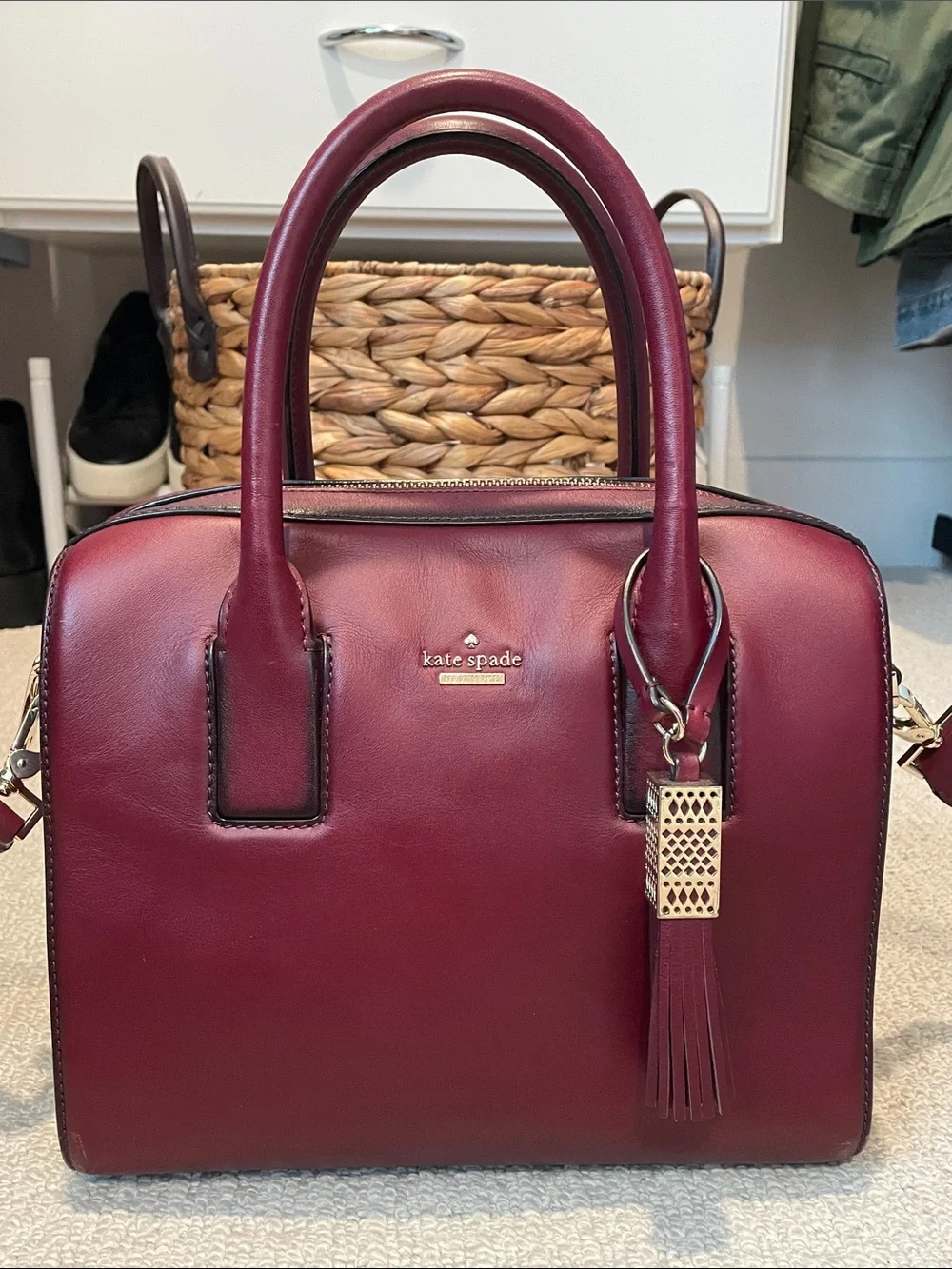 kate spade Burgundy Leather Top-Handle Satchel with Tassel